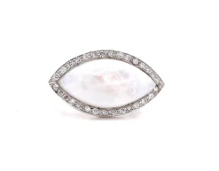 14 Karat White Gold Moonstone and Diamond Ring