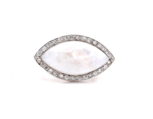 14 Karat White Gold Moonstone and Diamond Ring