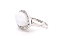 14 Karat White Gold Moonstone and Diamond Ring