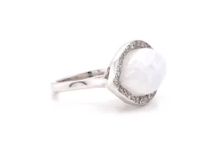 14 Karat White Gold Moonstone and Diamond Ring