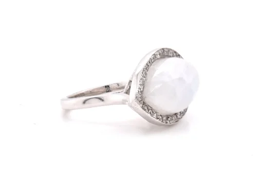 14 Karat White Gold Moonstone and Diamond Ring