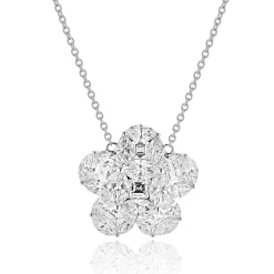 18 Karat White Gold Mosaic Set Diamond Flower Necklace