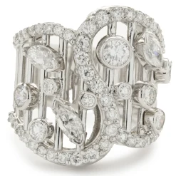 14 Karat White Gold Multi Shape Diamond Open Bar Ring