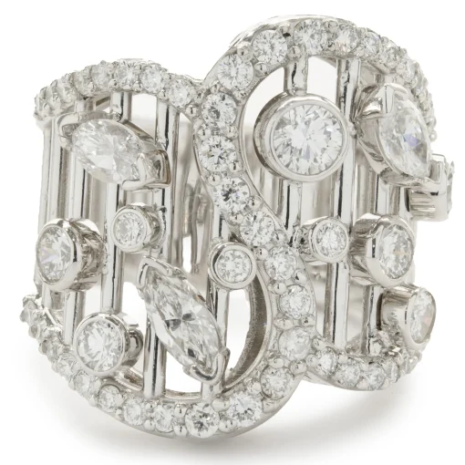 14 Karat White Gold Multi Shape Diamond Open Bar Ring