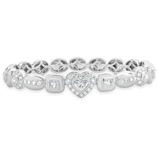 18 Karat White Gold Multi Shape Diamond Cuff Bracelet