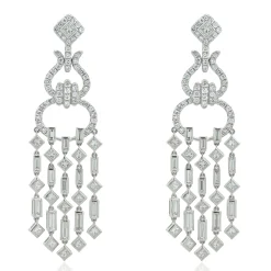 18 Karat White Gold Multi Shape Diamond Chandelier Drop Earrings