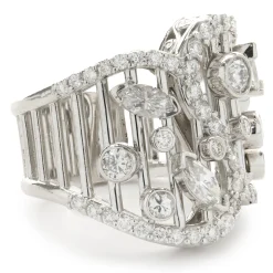 14 Karat White Gold Multi Shape Diamond Open Bar Ring