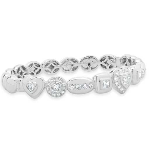 18 Karat White Gold Multi Shape Diamond Cuff Bracelet