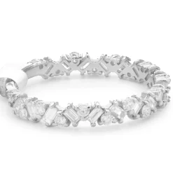 14 Karat White Gold Multi Shape Diamond Staggered Band