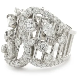 14 Karat White Gold Multi Shape Diamond Open Bar Ring