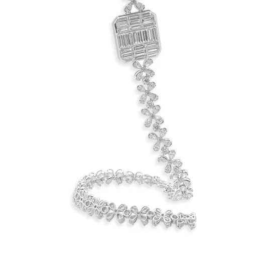 18 Karat White Gold Multi Shape Diamond Floral Necklace with Mosaic Centerpiece