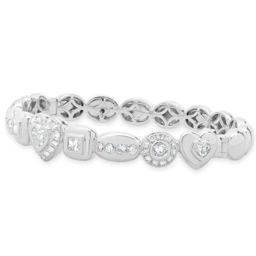 18 Karat White Gold Multi Shape Diamond Cuff Bracelet