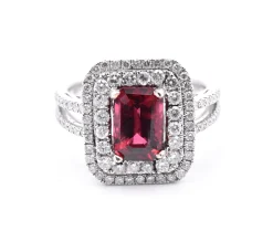14 Karat White Gold Natural Red Spinel and Diamond Ring