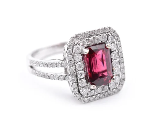 14 Karat White Gold Natural Red Spinel and Diamond Ring