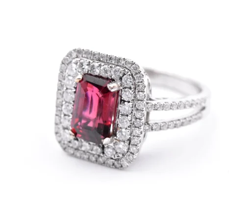 14 Karat White Gold Natural Red Spinel and Diamond Ring
