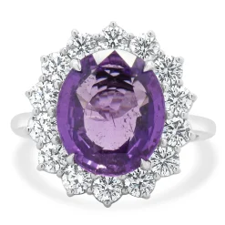 18 Karat White Gold No Heat Purple Sapphire and Diamond Cocktail Ring