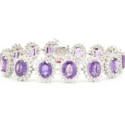 18 Karat White Gold No Heat Purple Sapphire and Diamond Halo Inline Bracelet