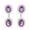 18 Karat White Gold No Heat Purple Sapphire and Diamond Halo Drop Earrings