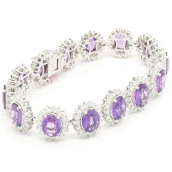 18 Karat White Gold No Heat Purple Sapphire and Diamond Halo Inline Bracelet