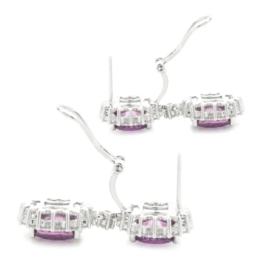 18 Karat White Gold No Heat Purple Sapphire and Diamond Halo Drop Earrings