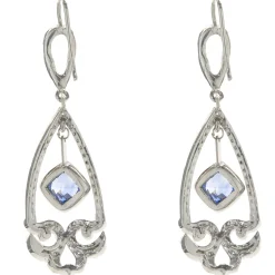 14 Karat White Gold NO HEAT Sapphire and Diamond Drop Earrings