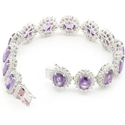 18 Karat White Gold No Heat Purple Sapphire and Diamond Halo Inline Bracelet