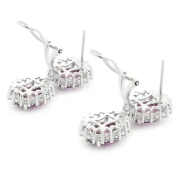 18 Karat White Gold No Heat Purple Sapphire and Diamond Halo Drop Earrings