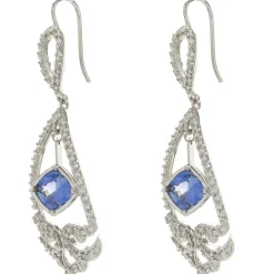 14 Karat White Gold NO HEAT Sapphire and Diamond Drop Earrings