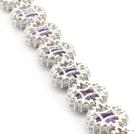 18 Karat White Gold No Heat Purple Sapphire and Diamond Halo Inline Bracelet