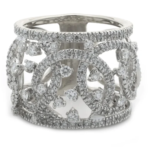 14 Karat White Gold Open Diamond Cigar Band