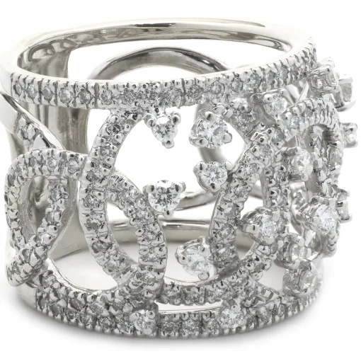 14 Karat White Gold Open Diamond Cigar Band
