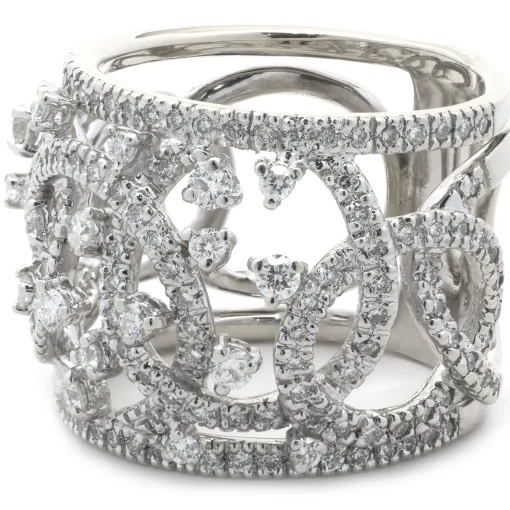 14 Karat White Gold Open Diamond Cigar Band