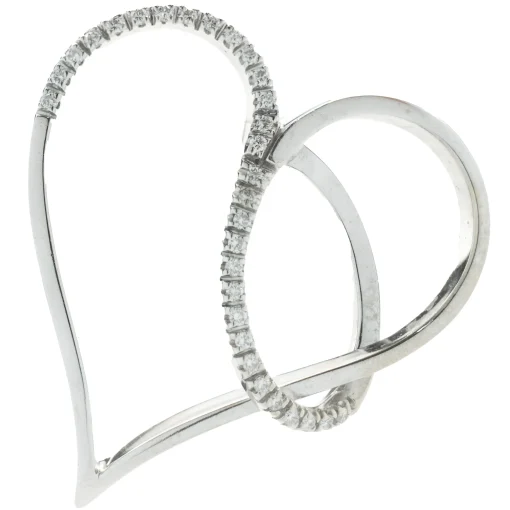 18 Karat White Gold Open Heart Diamond Swirl Pendant