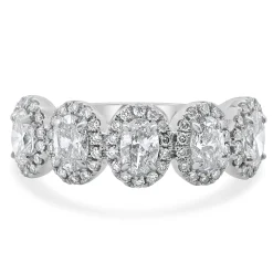 14 Karat White Gold Oval Diamond Band With Halos
