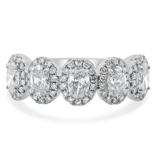 14 Karat White Gold Oval Diamond Band With Halos