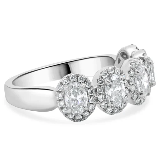 14 Karat White Gold Oval Diamond Band With Halos