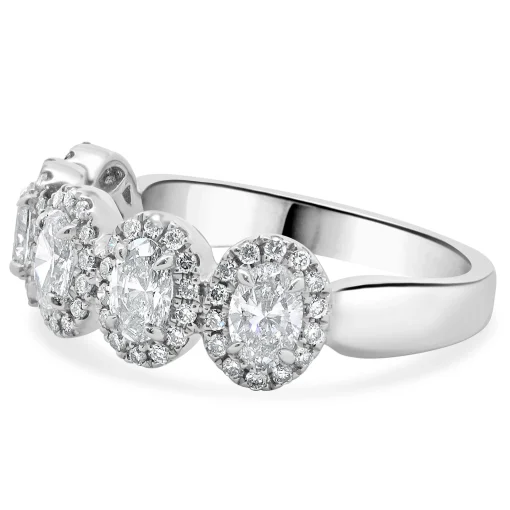 14 Karat White Gold Oval Diamond Band With Halos