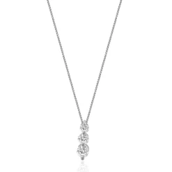14 Karat White Gold Past, Present, Future Diamond Necklace