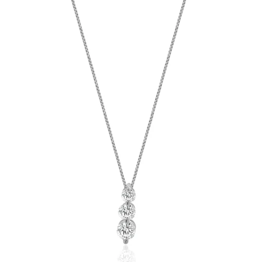 14 Karat White Gold Past, Present, Future Diamond Necklace