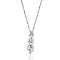 14 Karat White Gold Past, Present, Future Diamond Necklace