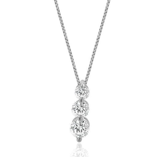 14 Karat White Gold Past, Present, Future Diamond Necklace