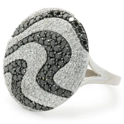 14 Karat White Gold Pave Black and White Diamond Zebra Print Ring