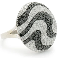 14 Karat White Gold Pave Black and White Diamond Zebra Print Ring