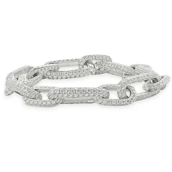 18 Karat White Gold Pave Diamond Paperclip Bracelet