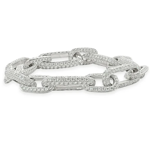 18 Karat White Gold Pave Diamond Paperclip Bracelet