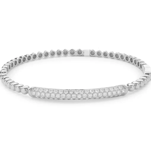 18 Karat White Gold Pave Diamond ID Bangle Bracelet