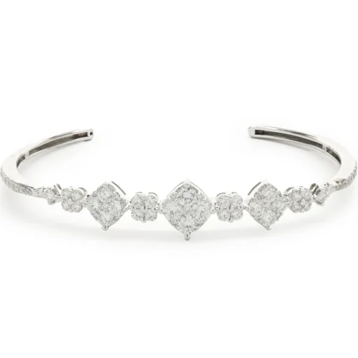 18 Karat White Gold Pave Diamond Multi Shape Cuff Bracelet