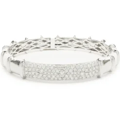 18 Karat White Gold Pave Diamond ID Style Bangle Bracelet