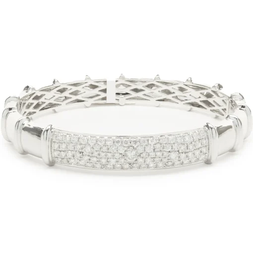 18 Karat White Gold Pave Diamond ID Style Bangle Bracelet