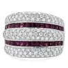 14 Karat White Gold Pave Diamond and Ruby Five Row Cigar Band
